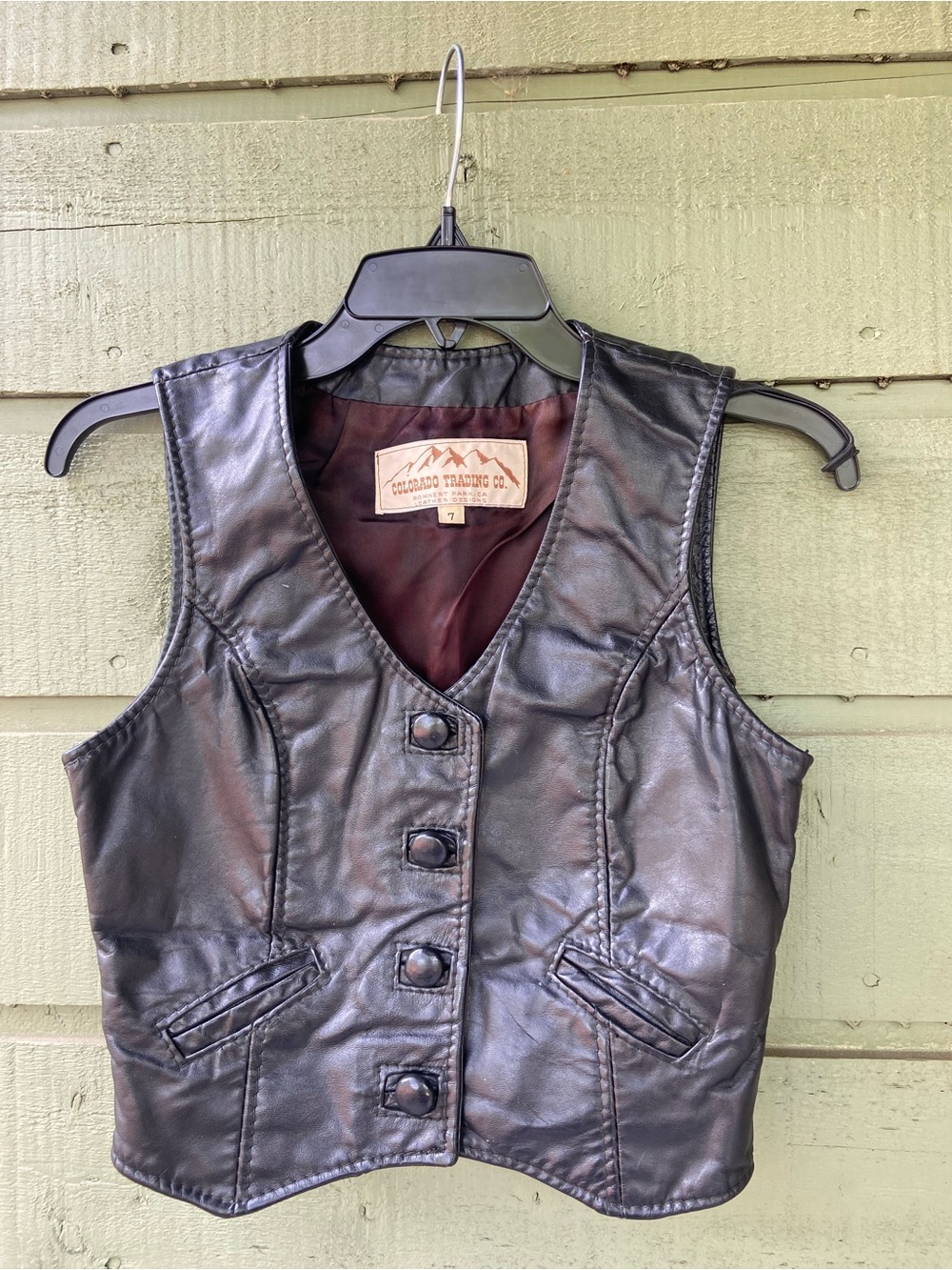 Women's Black Leather Button Vest